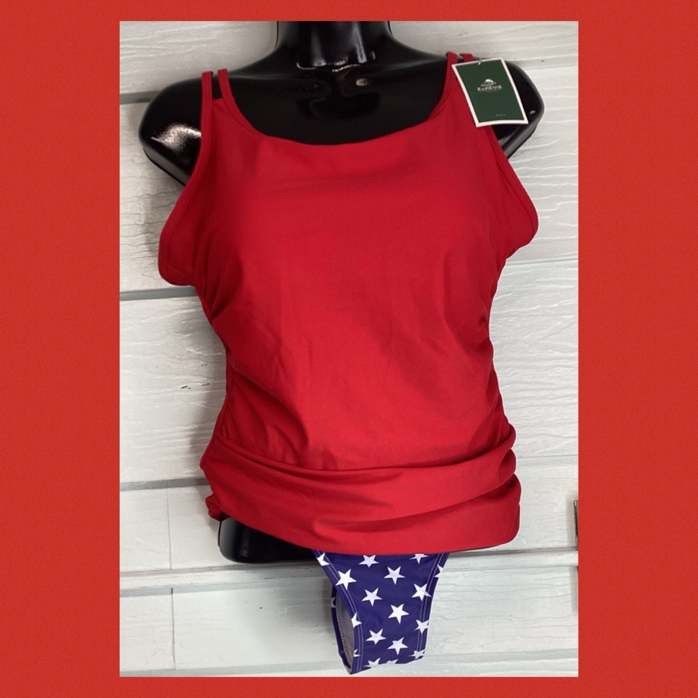 Lands' End Red Tankini Top with Star Print Bottom